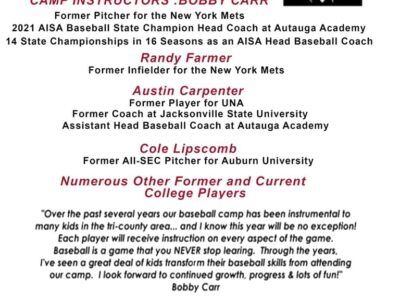 River Region Baseball Academy Camp Begins June 7 at Autauga Academy