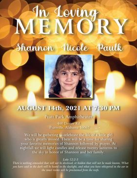 20 Years Later: Shannon Paulk to be Remembered, Prayed for at Pratt Park Aug. 14