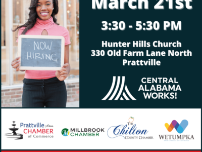 Central AlabamaWorks Partners with Local Chambers to host Regional Hiring Event March 21st
