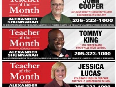 Three Prattville Teachers Named Alexander Shunnarah Teacher of the Month