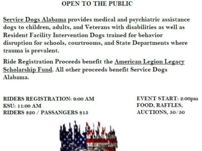 Charity Event/Ride Saturday to Benefit Service Dogs of Alabama, Legacy Fund