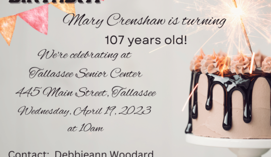 Tallassee Senior Center to Honor Mary Crenshaw on her 107th Birthday