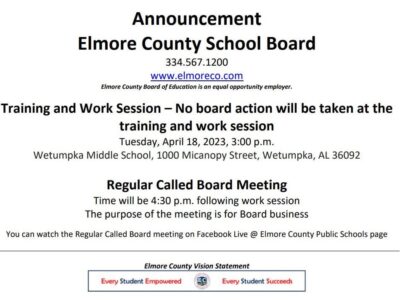 Elmore County School Board to meet Tuesday at Wetumpka Middle School