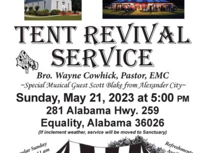 Equality Methodist to host Tent Revival Service May 21