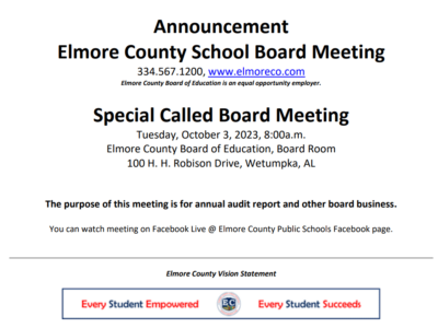 Special Called Meeting is Oct. 3 to Discuss ECBOE Audit Findings
