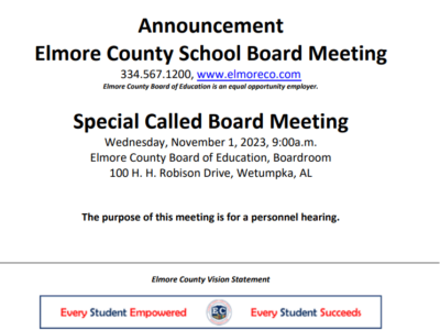 Elmore County Board of Education Announces Special Meeting