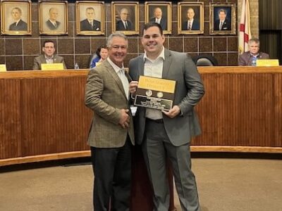 Gillespie recognizes Blair Gornto and Patty VanderWal at Prattville City Council