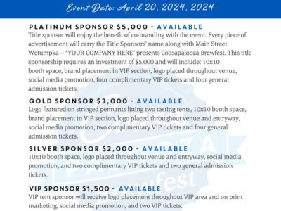 Sponsors sought for CoosaPalooza Brewfest 2024 in April