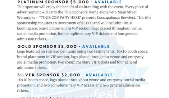 Sponsors sought for CoosaPalooza Brewfest 2024 in April