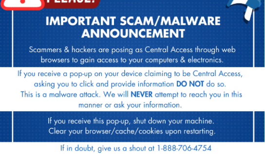 Beware of scam targeting Central Access Users
