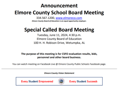 Special Called Elmore County Board meeting is June 11