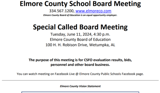 Special Called Elmore County Board meeting is June 11