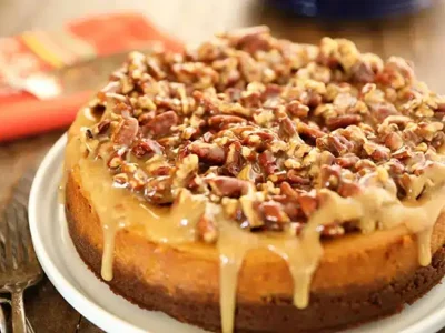 Easy Pumpkin Cheesecake with Pecan Pie Topping