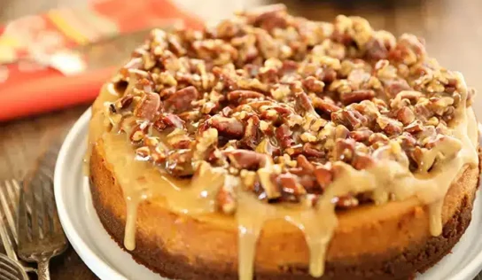 Easy Pumpkin Cheesecake with Pecan Pie Topping
