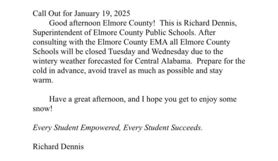 Elmore County schools closed Tuesday, Wednesday due to weather forecast
