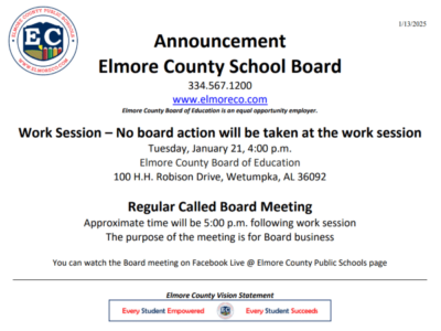 Elmore School Board to hold work session, regular meeting Jan. 21