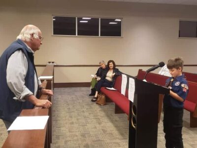 Scout Troop 19 visits with Millbrook Council, Mayor; leads the Pledge of Allegiance