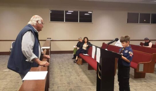 Scout Troop 19 visits with Millbrook Council, Mayor; leads the Pledge of Allegiance