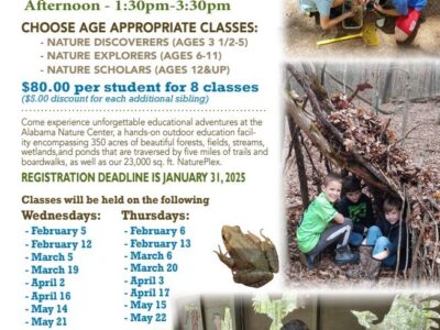 Registration open at Alabama Nature Center for Homeschool Sessions