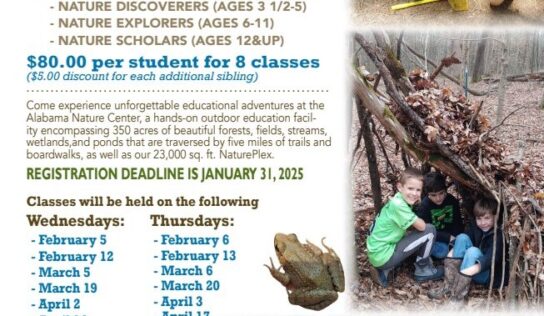 Registration open at Alabama Nature Center for Homeschool Sessions