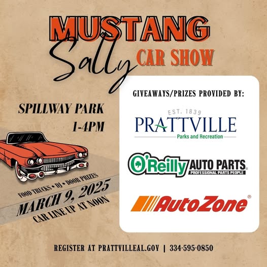Prattville Cultural Arts and the city of Prattville hosts the Prattville Mustang Sally Car Show