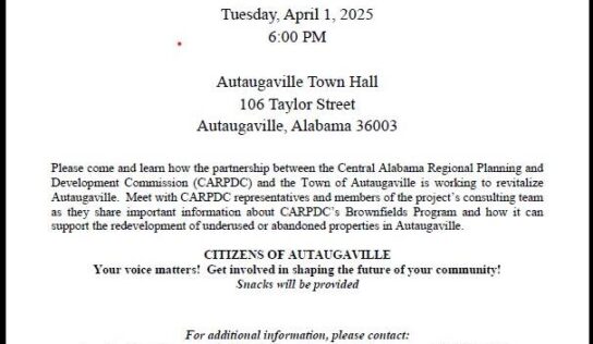 Autaugaville Town Hall meeting April 1 to discuss potential opportunities for positive change