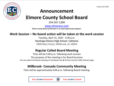 Elmore County School Board meeting is April 15