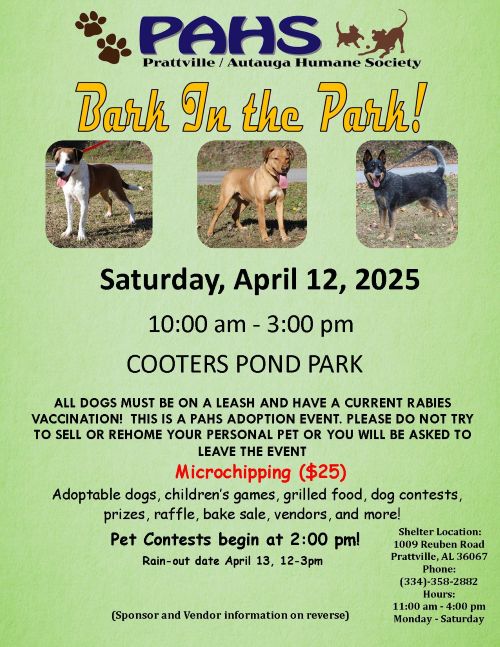 Bark in the Park is coming to Cooters Pond Saturday, April 12!